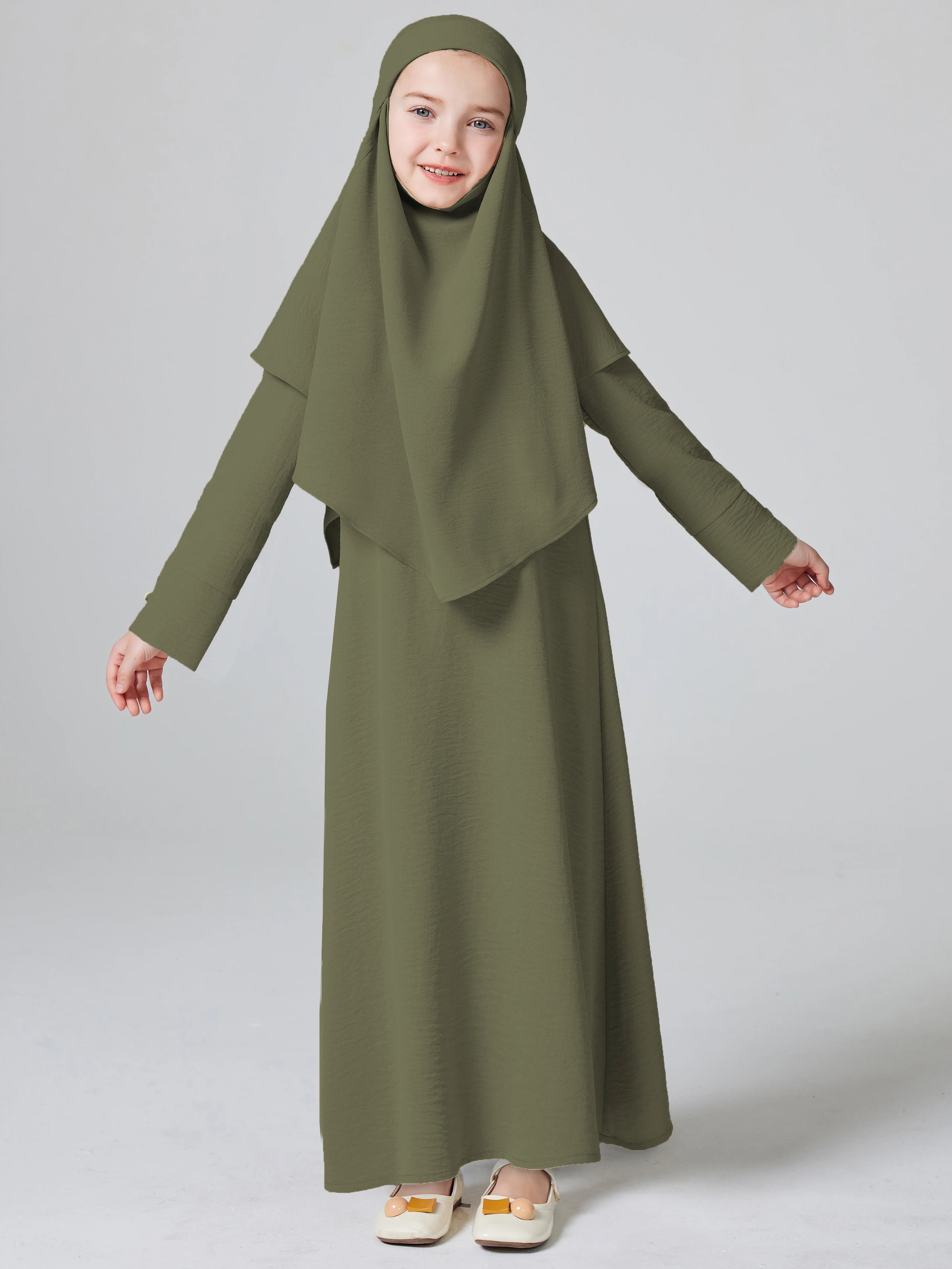 Abaya Ramadan Kebaya Girls 2pcs Muslim Outfits, Long Sleeve Dress + Hijab Set, Kids Abayas Girls Dubai Khimar