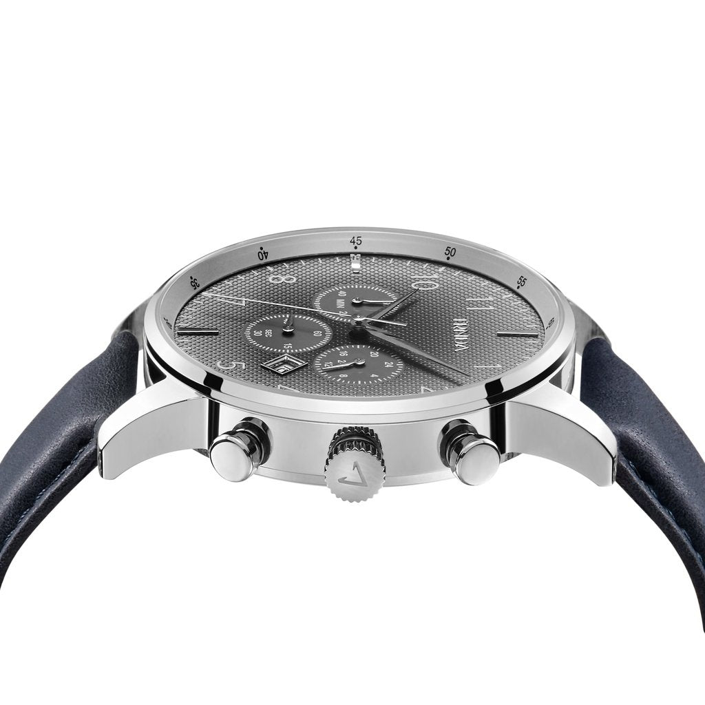 Trnda Men's Stainless Steel Watch, Blue Leather Band | Trn43mm
