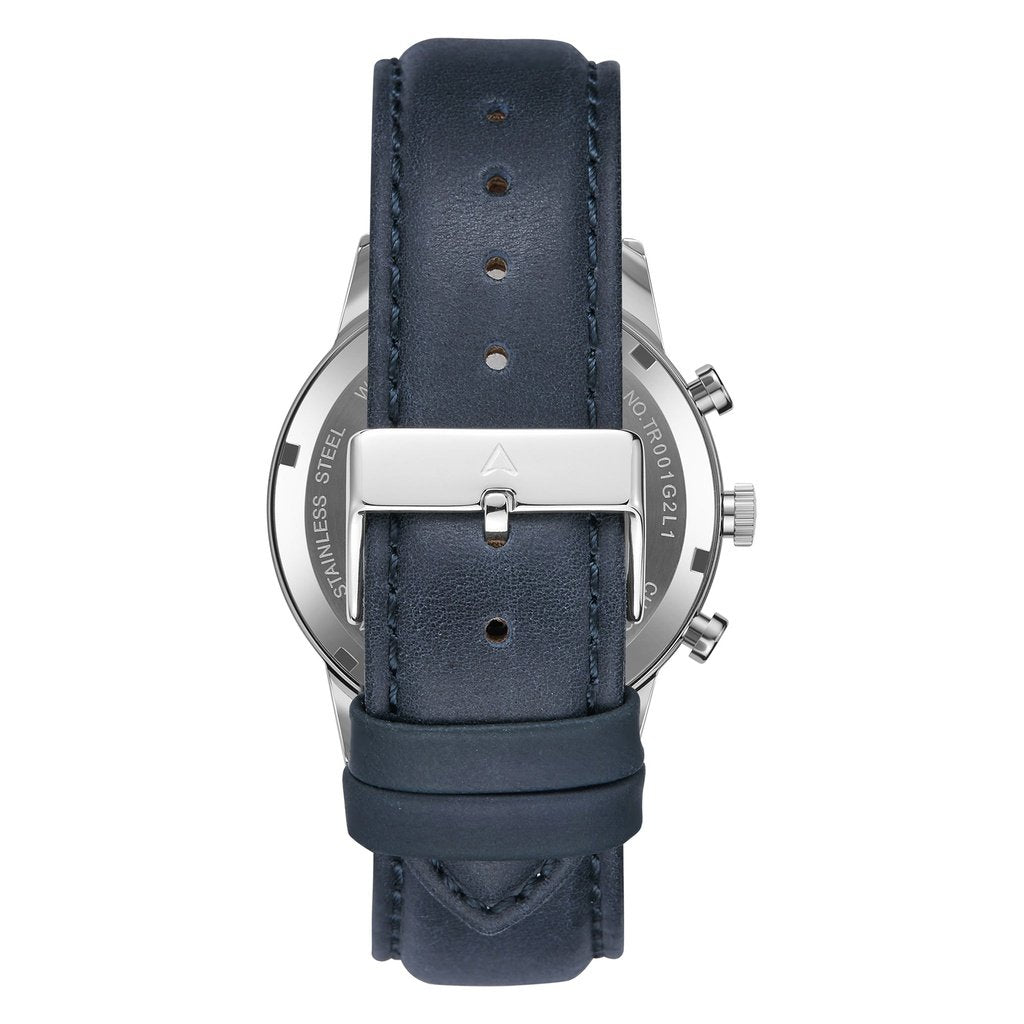Trnda Men's Stainless Steel Watch, Blue Leather Band | Trn43mm