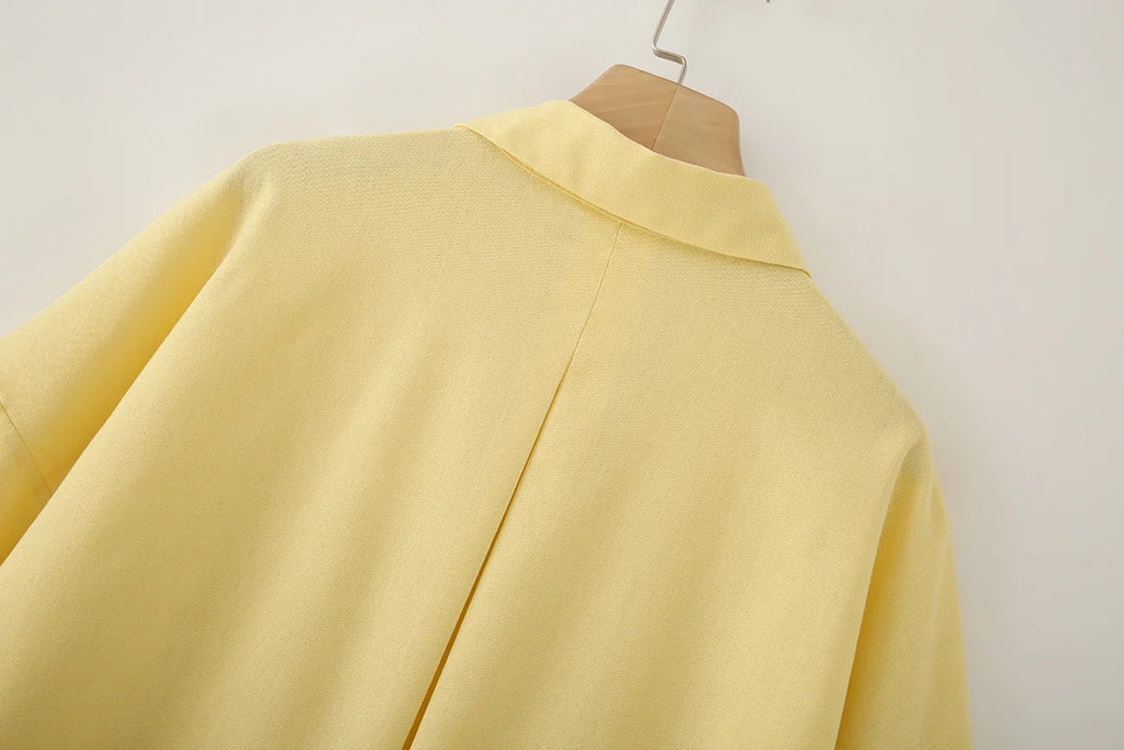 2025 Chemise Femme and Summer Women's Casual FashionYellow Blouse Work Simple Loose Sleeves Single breasted Collar