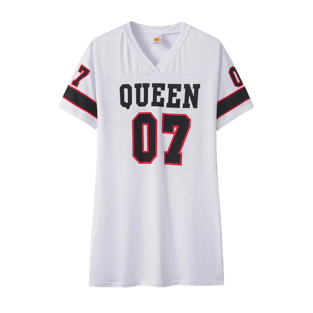 European and American CloThing Summer 07 LeTTer PrinTed Mid-lengTh T-shirT V Skin-friendly Milk Silk Collar Pullover ShorT-sl...