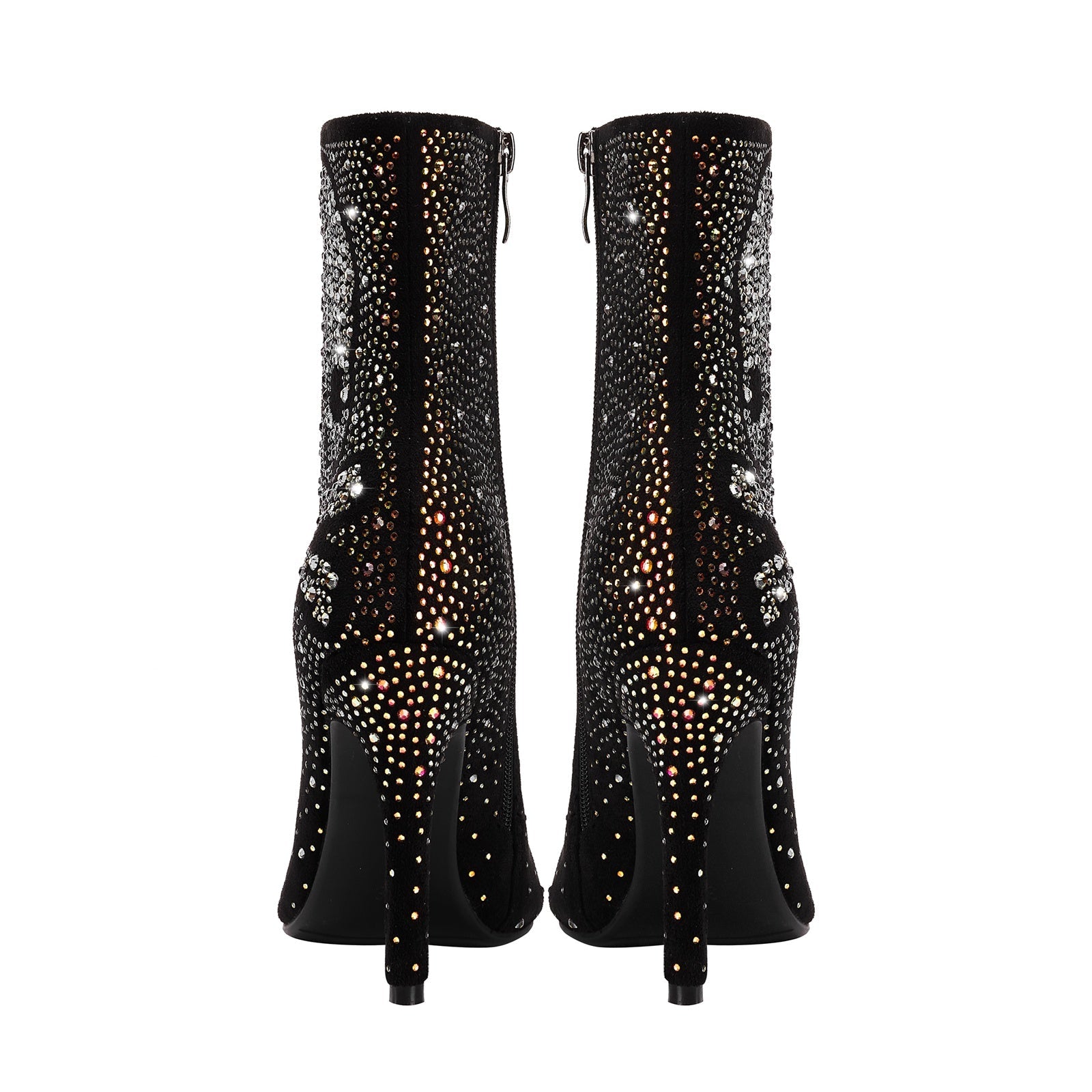 Crystal Encrusted Skull and Bones Black Ankle Boots