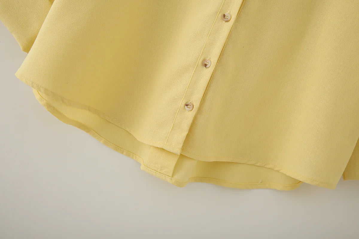2025 Chemise Femme and Summer Women's Casual FashionYellow Blouse Work Simple Loose Sleeves Single breasted Collar