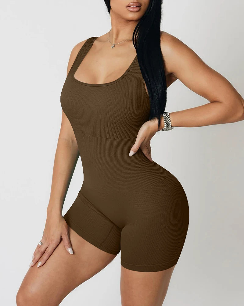 Women's Sexy Backless Tank Top Bodycon Summer One Piece Halter Ribbed Sleeveless Bodysuit Rompers Short Jumpsuits