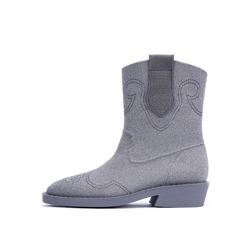 Retro Mid Calf Pointed Toe Flat Cowboy Boots-5