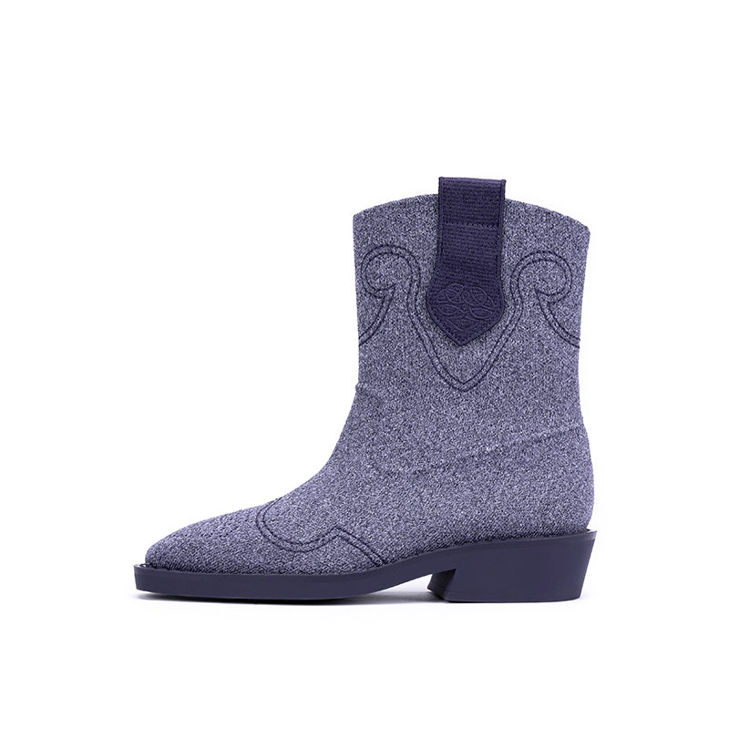 Retro Mid Calf Pointed Toe Flat Cowboy Boots-6