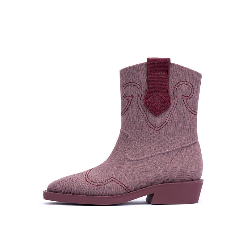 Retro Mid Calf Pointed Toe Flat Cowboy Boots-7